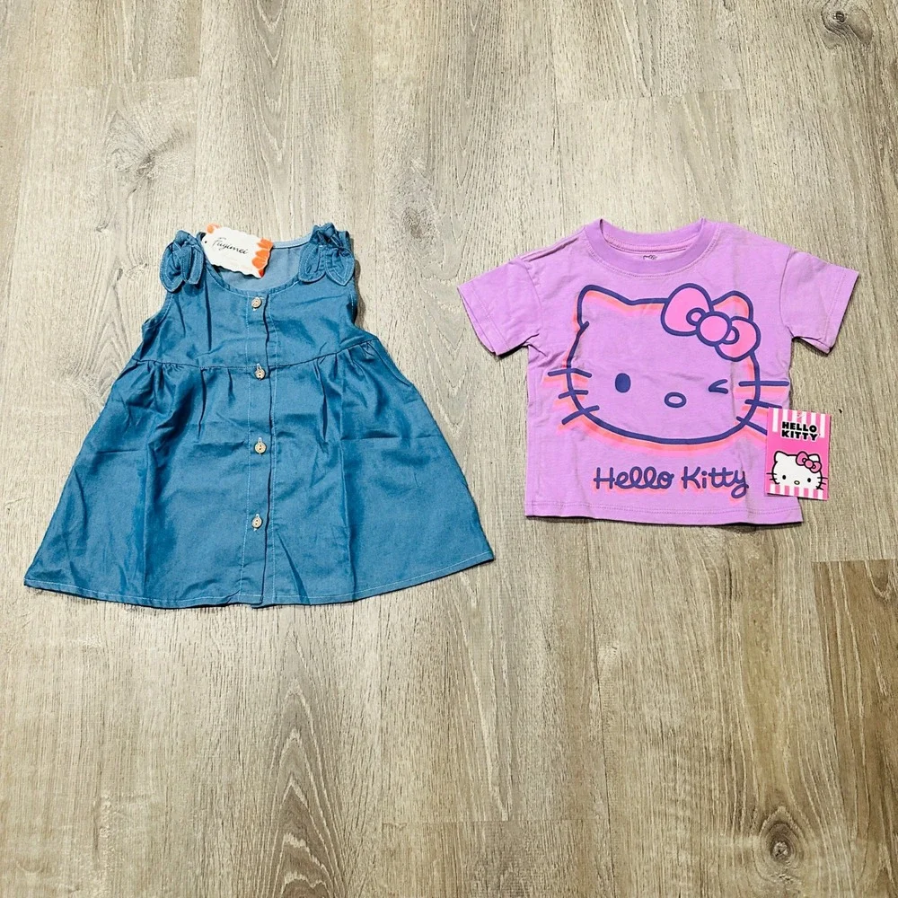 Sanrio Hello Kitty Purple T-Shirt & Fuyimei Blue Denim Dress Set 12M NWT